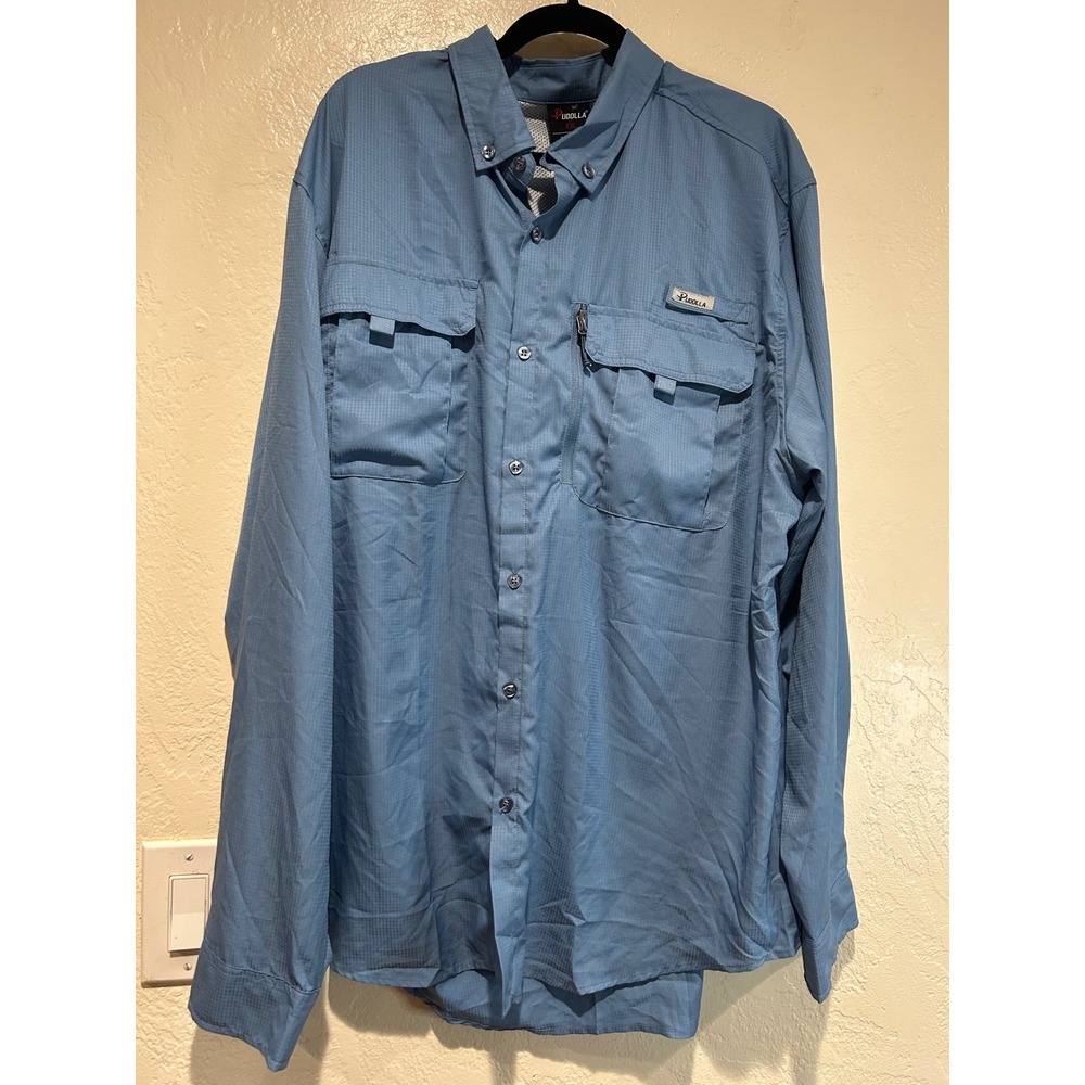 Pudolla Mens XXL‎ Blue Ripstop Long Sleeve Vented Performance Fishing Shirt NWT